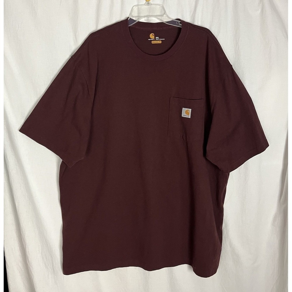 Carhartt Original Fit Workwear Shirt Men's 2XL Maroon Pocket Short Sleeve Cotton - Picture 4 of 5